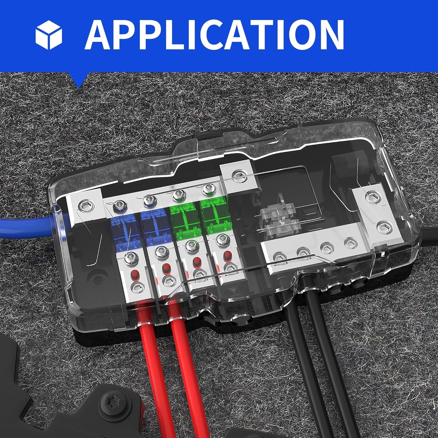 Fused Power Distribution Block Car Audio Fused Distribution Block 12V 0/4 Gauge 4 Way MIDI (Mini-ANL) Fuse Block for Auto Boat UTV Stereo Amp
