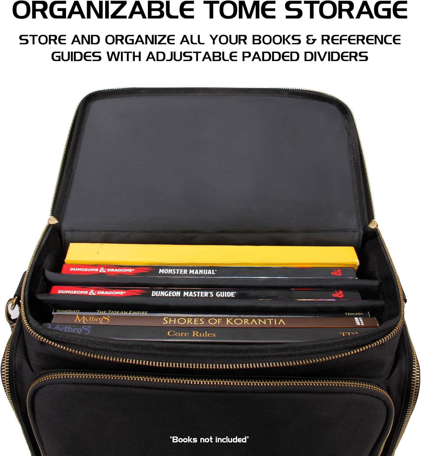 ENHANCE Tabletop DnD Bag - RPG Adventurer's Dungeons and Dragons Accessories Bag with Miniatures Storage, Mat Holder, DnD Dice & Token Pockets, Fits 4-8 Books, DM's Guide, Player's Handbook (Black)