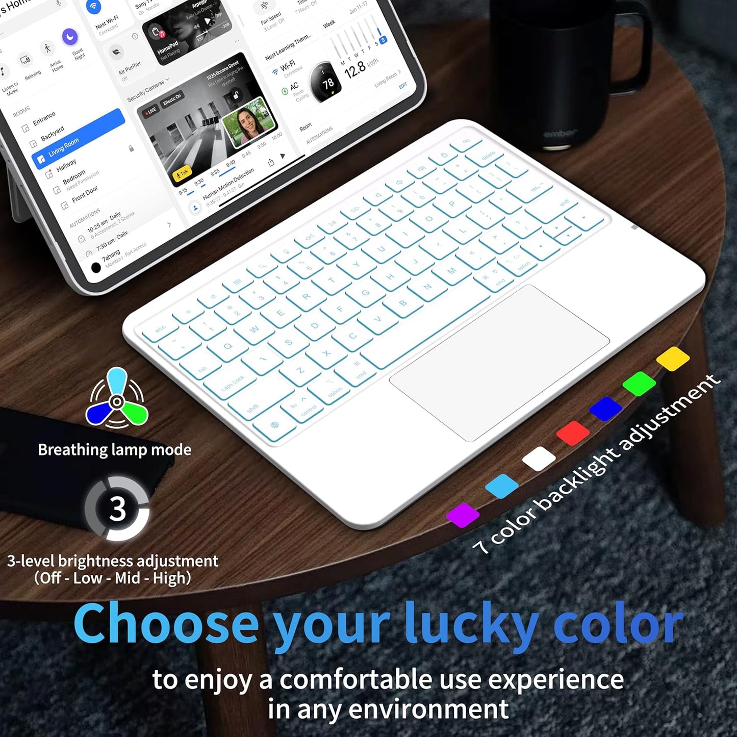 Keyboard Case for iPad 10th Generation (10.9" 2022) and iPad 11th (A16, 2025), Magnetic Detachable Wireless keyboard for ipad 10th generation with 7 Color Backlight, Multi-Touch Trackpad(White)