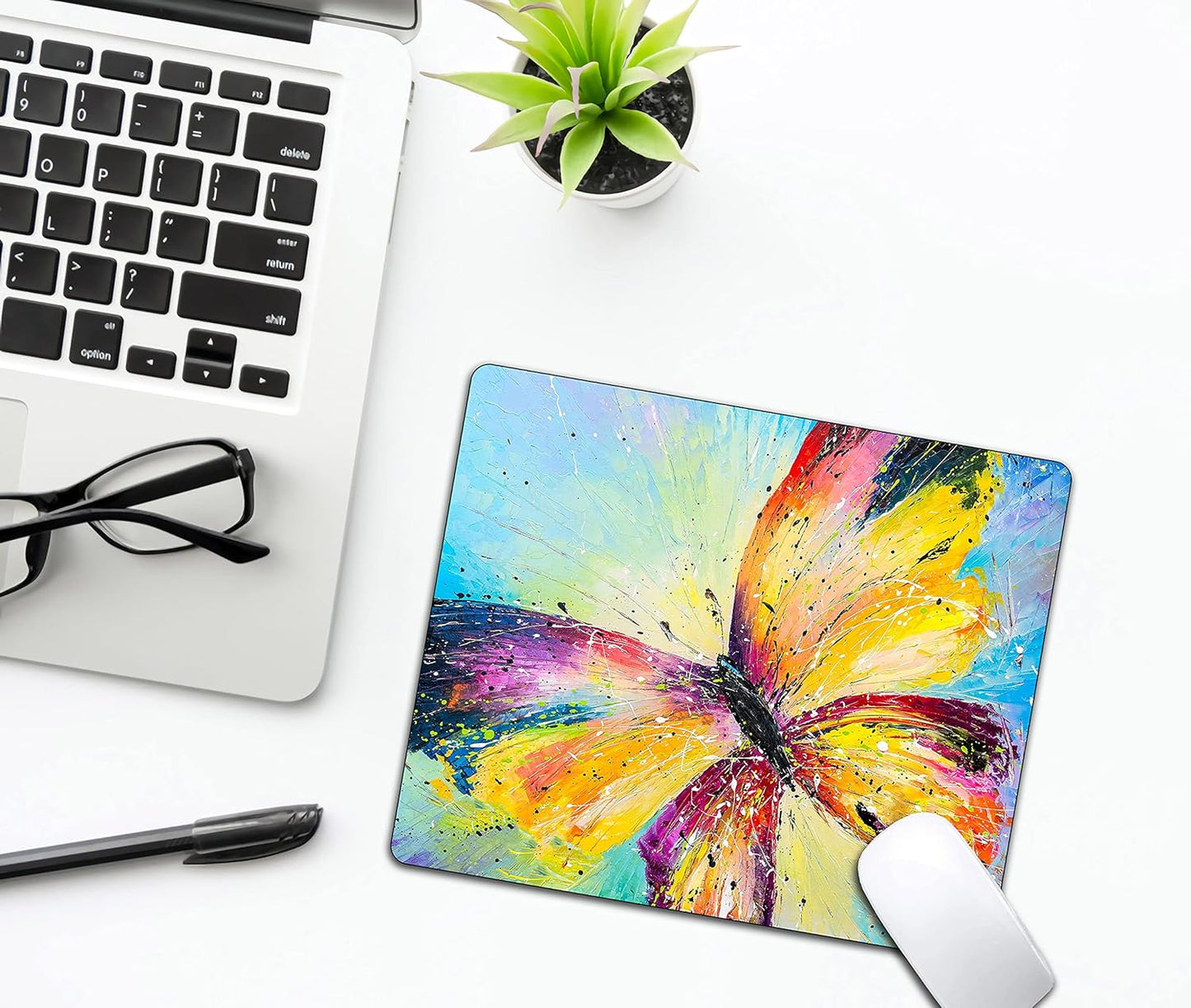 Colorful Butterfly Mouse Pad, Oil Painting Art Mousepad for Design, Anti-Slip Rubber Base Wireless Mouse Pads for Laptop
