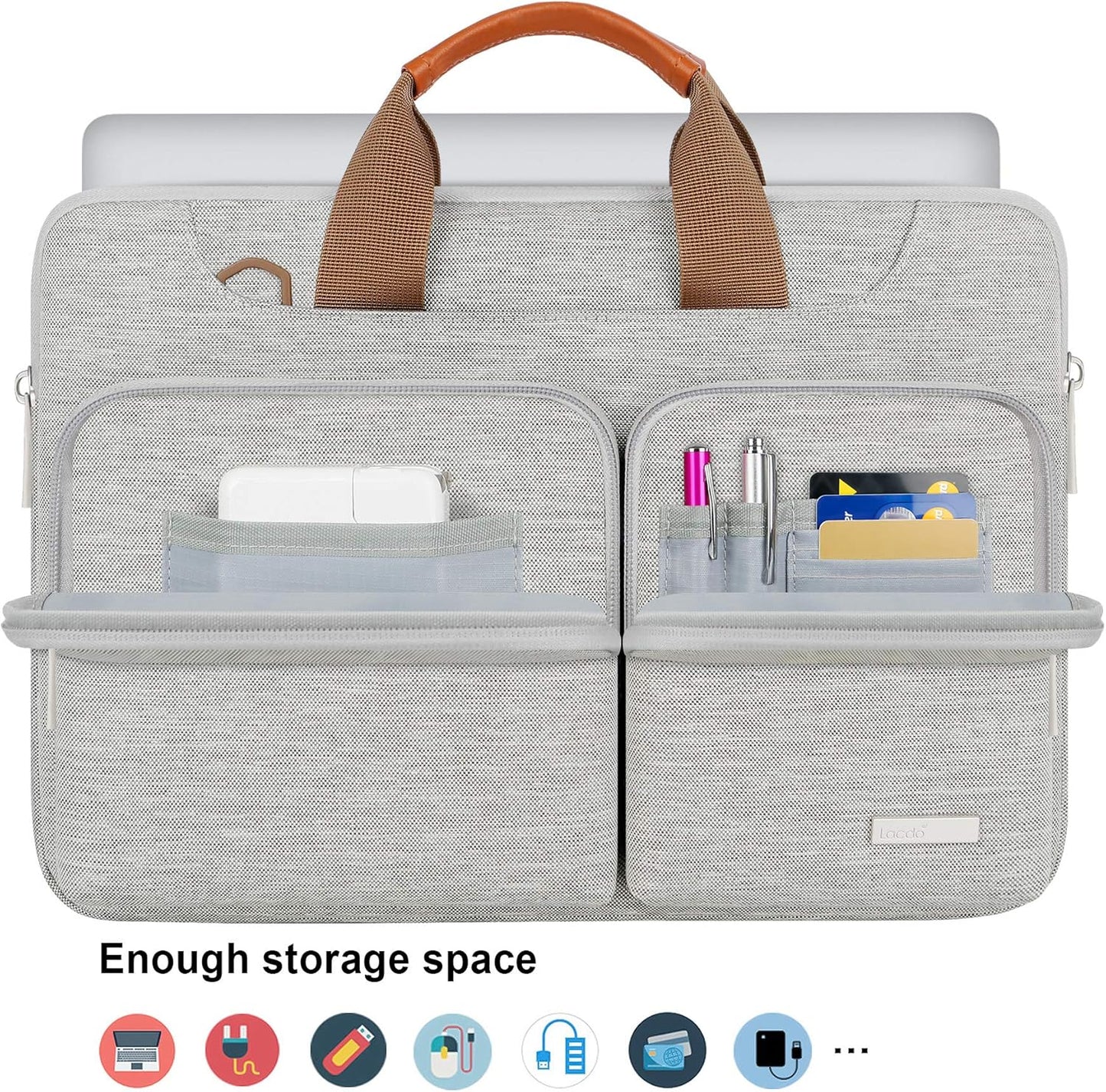 Lacdo 360° Protective Laptop Shoulder Bag, 16 inch Laptop Bag for 16 inch New MacBook Pro M4/M3/M2 /M1 Pro Max A3403 A3186 A2991 A2780 A2485 2024-2019, 15" Surface Laptop 7th Copilot+PC Computer, Gray