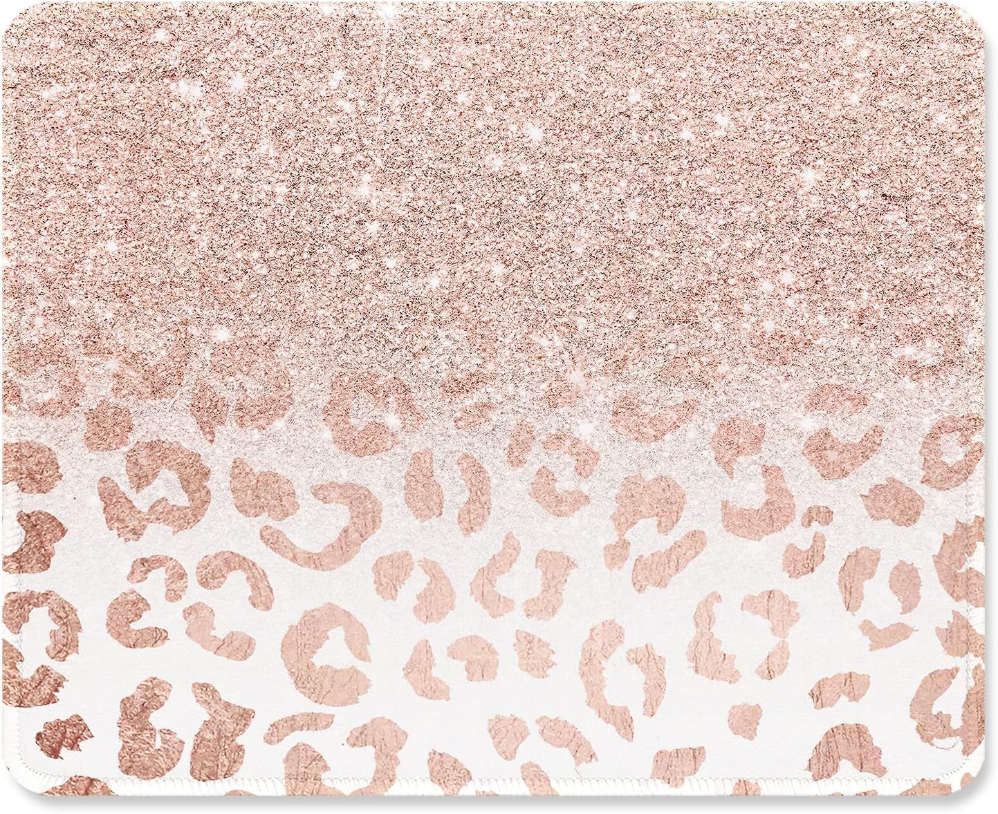 ITNRSIIET Mouse Pad with Stitched Edge Premium Textured Smooth Precise Operation Waterproof Washable Non-Slip Rubber Base Desktop Protection Mat, 10.2×8.3×0.12 inches, Rose Gold Leopard Print