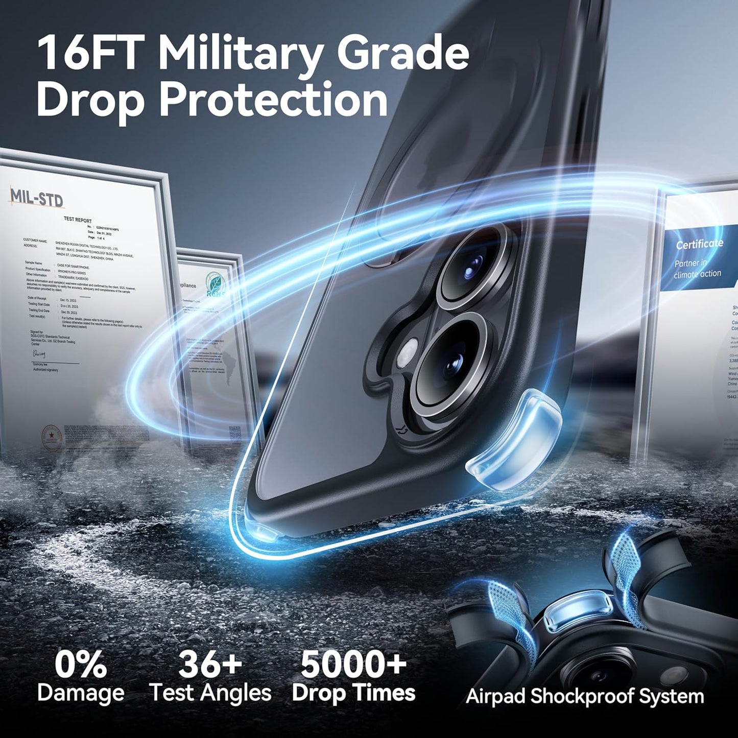 CASEKOO Designed for iPhone 16 Plus Case with Magnetic Invisible Stand [Military Drop Protection] [Compatible with MagSafe] Shockproof Slim Translucent Matte Case 6.7 Inch, Black