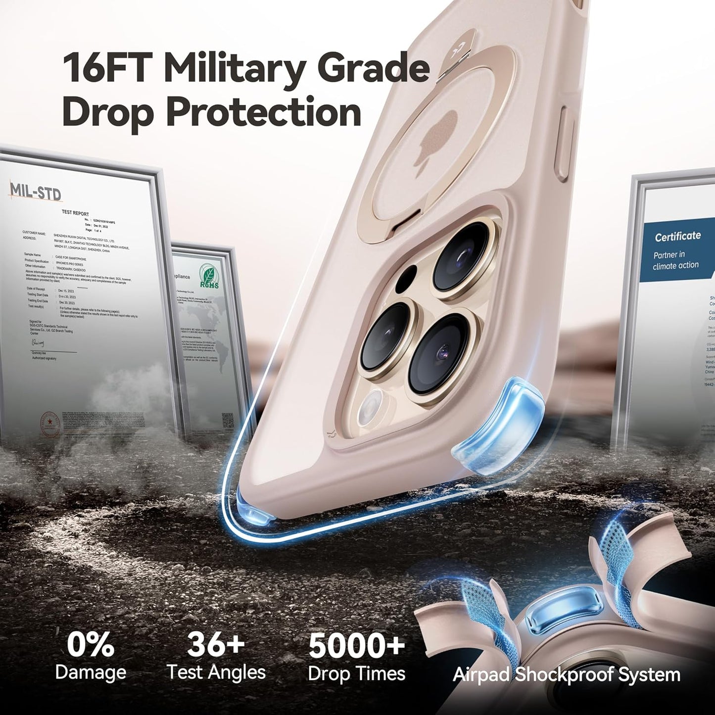 CASEKOO Designed for iPhone 16 Pro Max Case with Magnetic Invisible Stand [Military Drop Protection] [Compatible with MagSafe] Shockproof Slim Translucent Matte Promax Case 6.9 Inch, Desert Gold