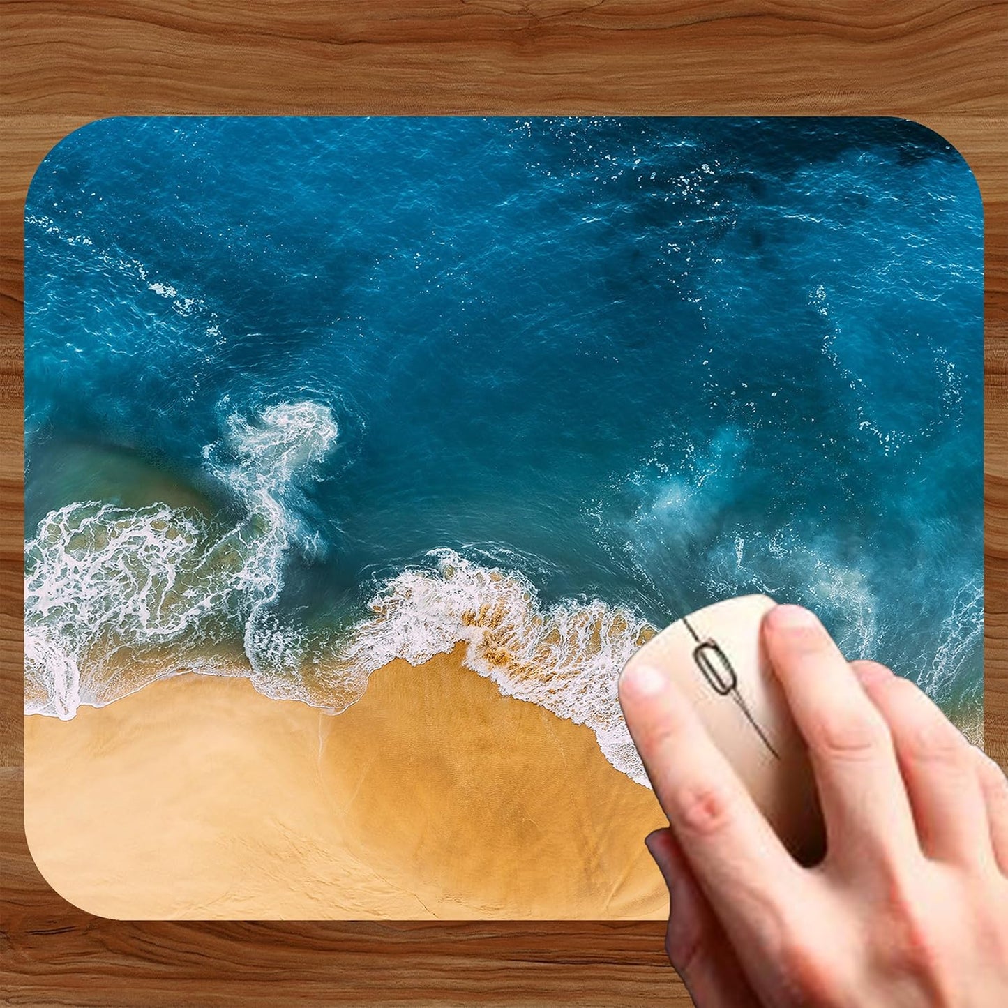 Coastal Shoreline Waves Sandy Beach Theme Mouse Pad Mat Mousepad for Desk Computer Laptop PC Gaming Home or Office Gift (Waves MP38)