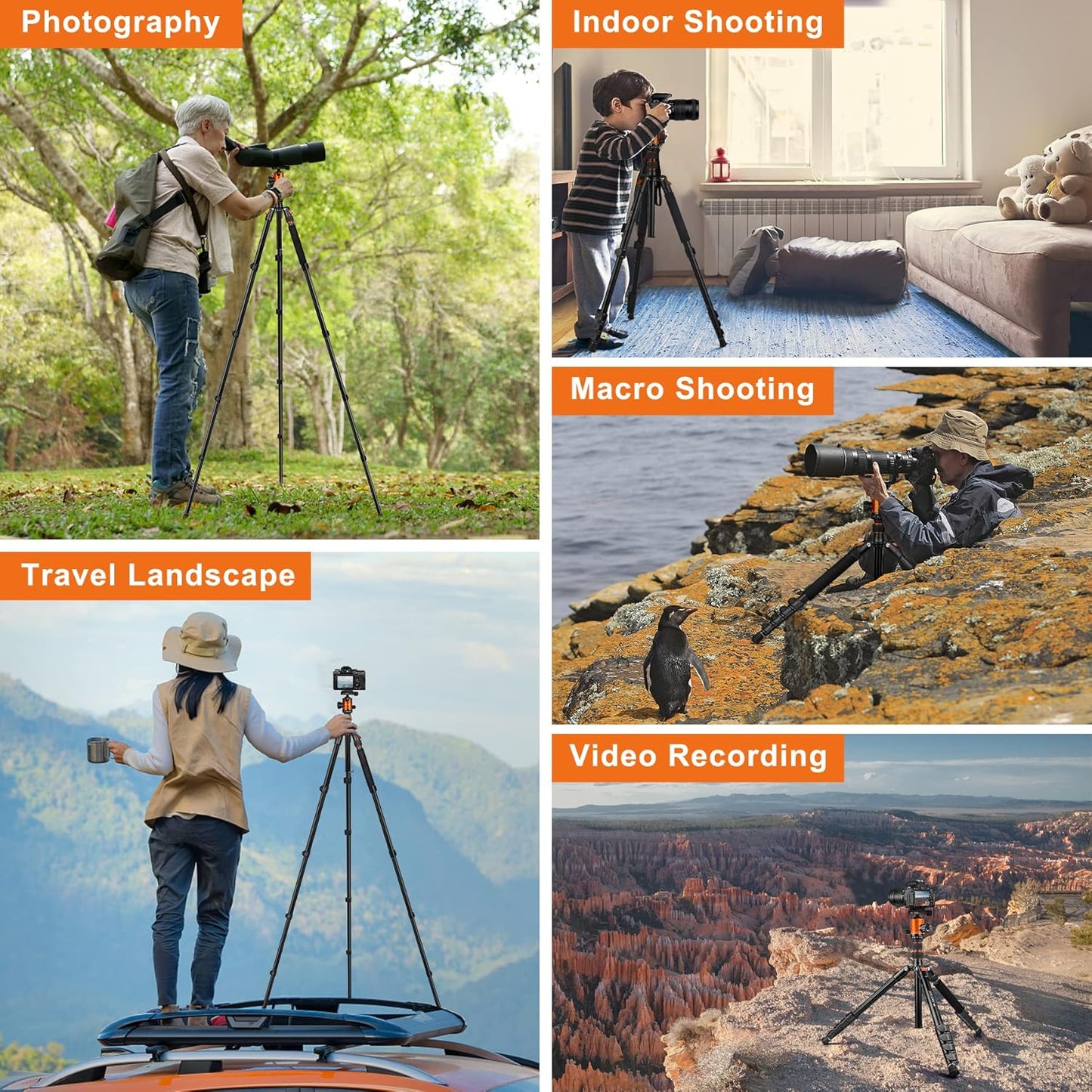 JOILCAN Tripod for Camera, 81" Aluminum Camera Tripod, 83" DSLR Tripods & Monopods, Heavy Duty Travel Tripod for Binoculars Spotting Scope Telescope, Professional Complete Tripod Units, Payload 35lb