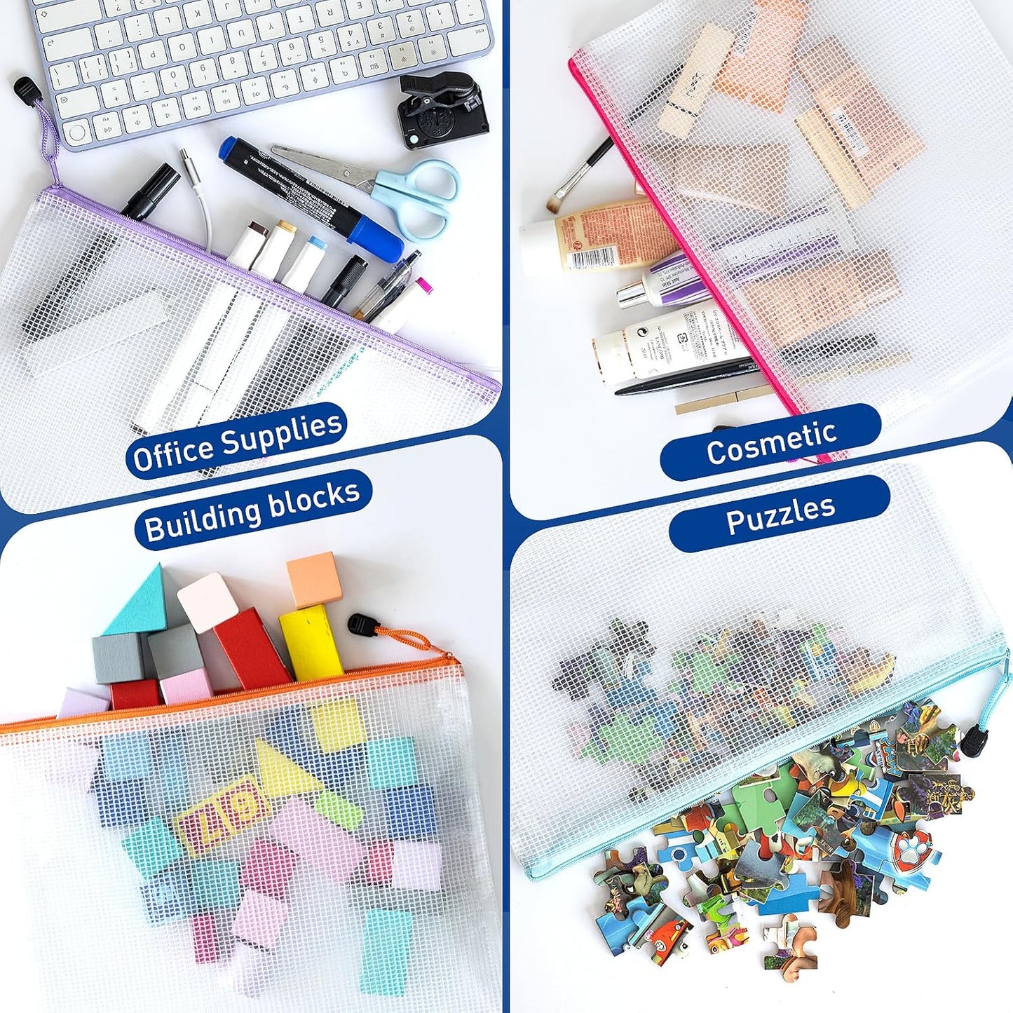 10pcs Mesh Zipper Pouch Bags, 10 Sizes Zipper Bags for Organizing, Mesh Bags With Zipper, Plastic Zipper Pouches, Black Zipper Pouches for Puzzle, Board Game Storage, Travel Pouch