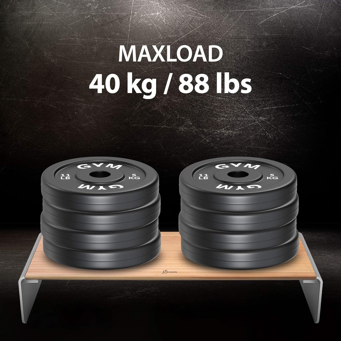 j5create Wooden Monitor Stand with USB Type C/HDMI Docking Station - USB 3.1 C to C Cable Included - Handmade Wood Panel with Aluminum Riser for Computer Screens, Laptops, TV