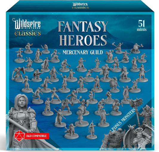 Classic Heroes - Mercenary Guild - 51 Paintable Characters for DND Miniatures Bulk I 28mm Dungeons Dragons D&D Miniatures I DND Minis D&D Figures Dungeons Dragons Figures Pathfinder Compatible