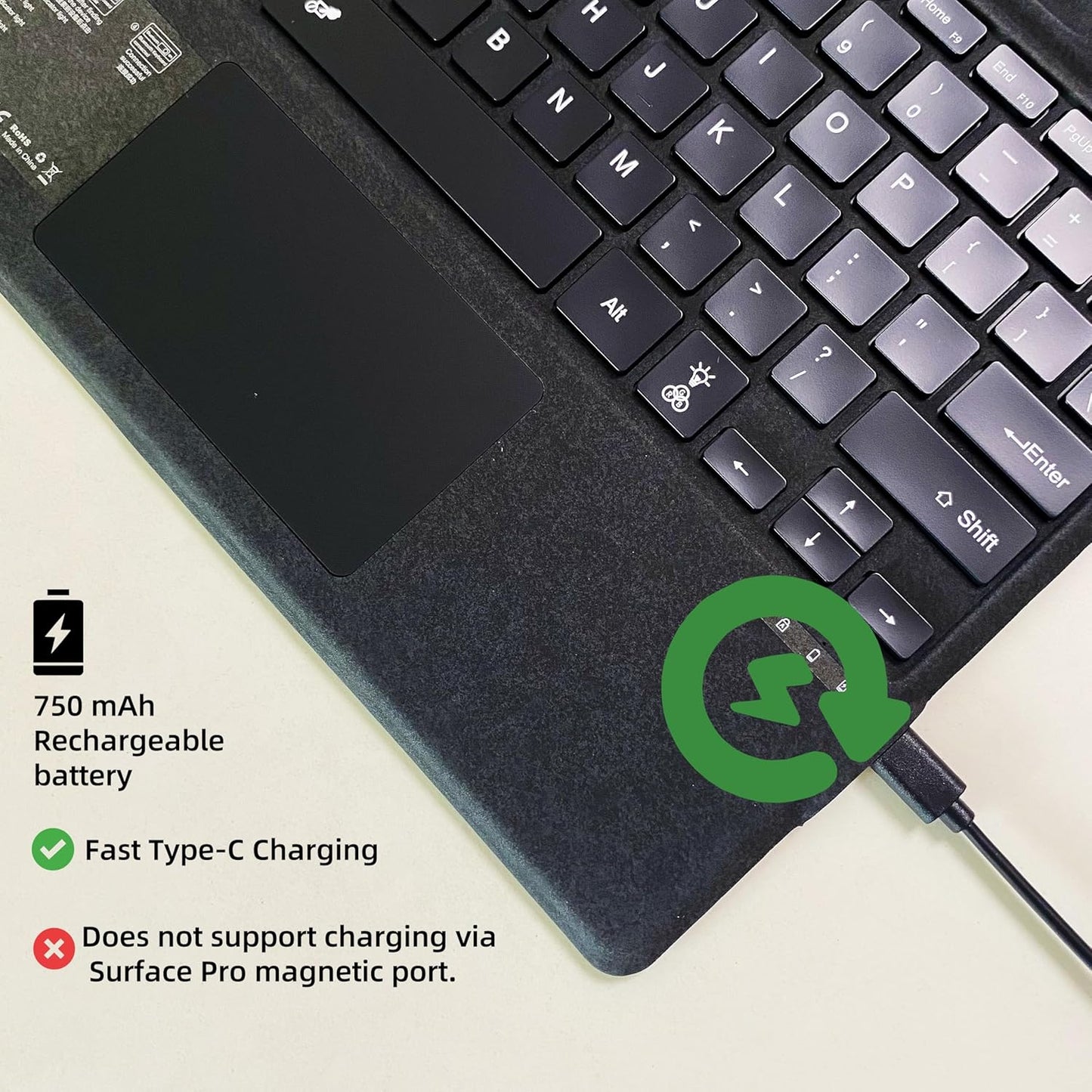 Keyboard for Microsoft Surface Pro Copilot+ (11th Edition) / Pro 11 / Pro 10 / Pro 9 / Pro 8 / Pro X, 13 inch, Detachable Type Cover with Touchpad, 7-Color Backlit & Pen Holder (Black)