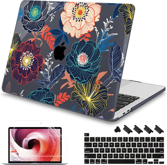 Mektron for MacBook Pro 16 inch A2141 Case 2020 2019 Release with Retina Display & Touch Bar & Touch ID, Plastic Hard Shell Cover Keyboard Skin Screen Protector Dust Plug，Dahlia Flowers