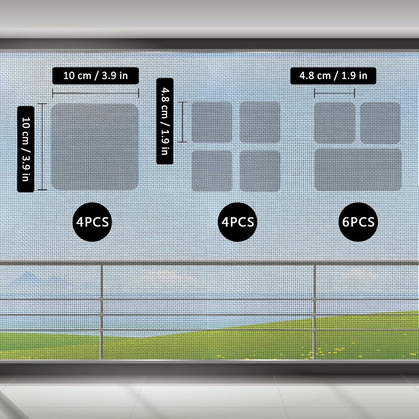 14 Sheets Window Screen Patches Repair Kit, Black 3 Sizes Window Screen Repair Kit for Mesh Screen Door, Strong Adhesive Fiberglass Quick Screen Repair Tape