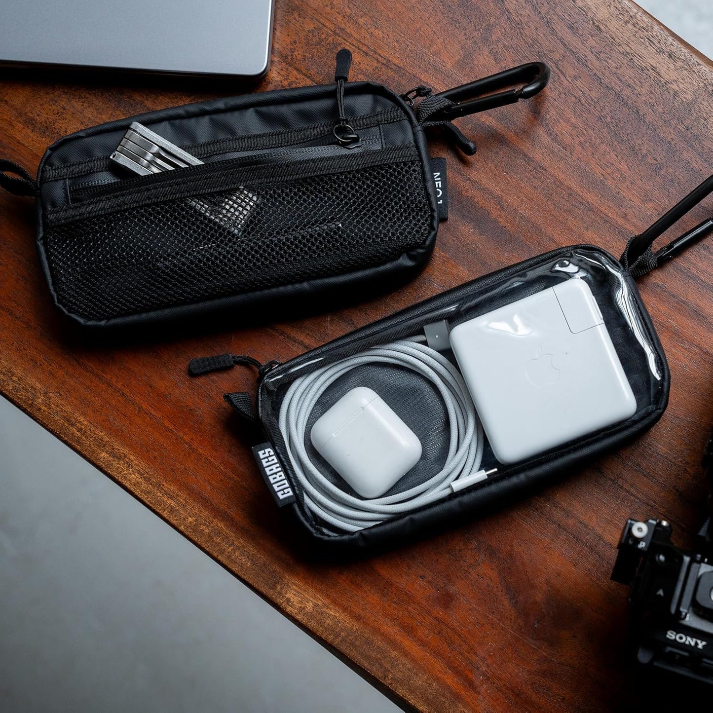 GOBAGS NEO Production Zipper Bags - Electronics & Camera Accessories Bag - Cable organizer, Gear Accessory Pouch, Travel Camera Essentials (Extra Small, Black, 2 pack)