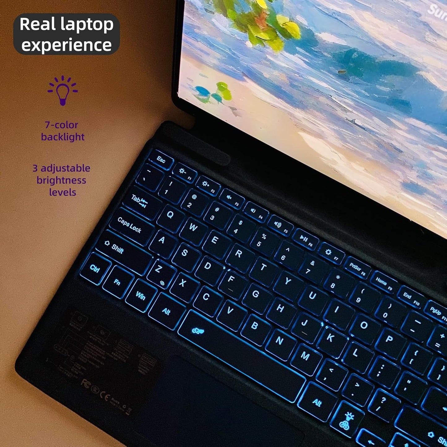 Keyboard for Microsoft Surface Pro Copilot+ (11th Edition) / Pro 11 / Pro 10 / Pro 9 / Pro 8 / Pro X, 13 inch, Detachable Type Cover with Touchpad, 7-Color Backlit & Pen Holder (Black)