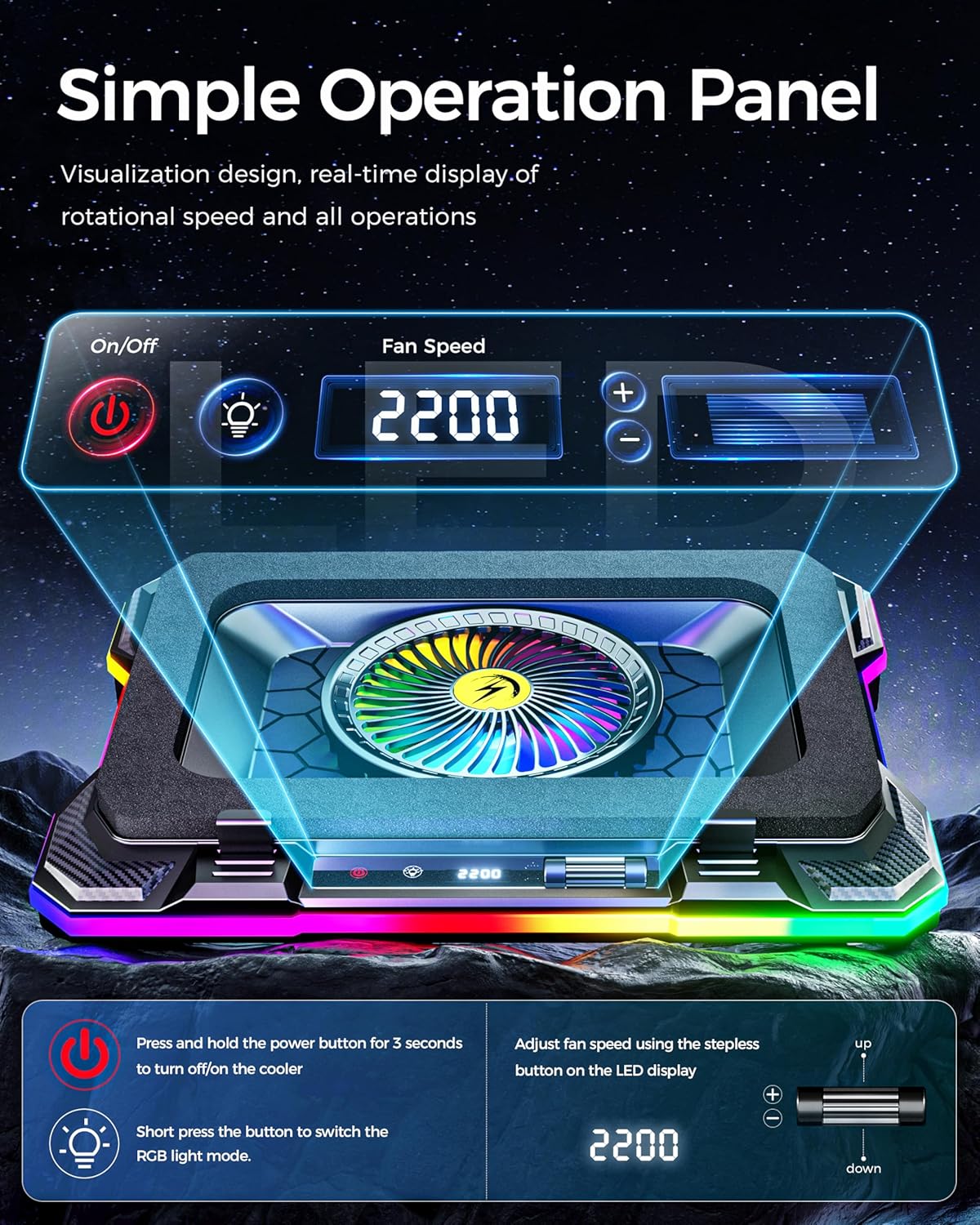 AICHESON Gaming Laptop Cooling Pad with Full RGB Lights, Powerful Cooler Fan Stand for 15-19 inch Gamer Heavy Duty Laptops and PC Computers