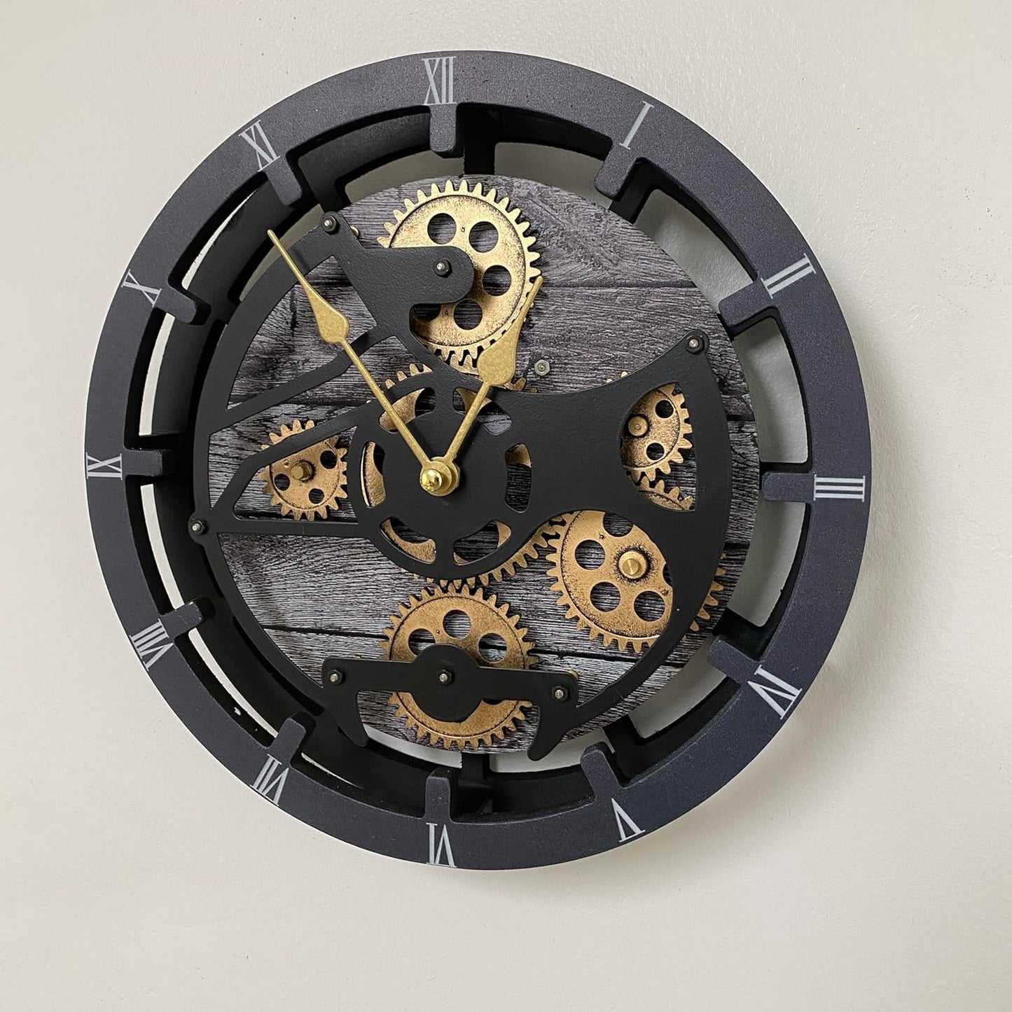 ImprovingLife The Gears Clock Desk Clock 10 inches with Real Moving Gears Convertible into Wall Clock (Carbon Grey)