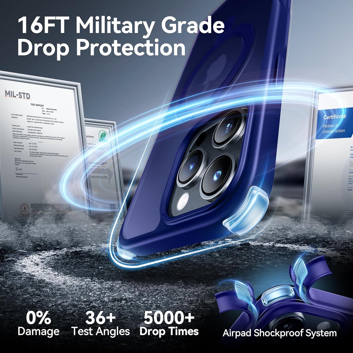 CASEKOO Designed for iPhone 16 Pro Max Case with Magnetic Invisible Stand [Military Drop Protection] [Compatible with MagSafe] Shockproof Slim Translucent Matte Promax Case 6.9 Inch, Klein Blue