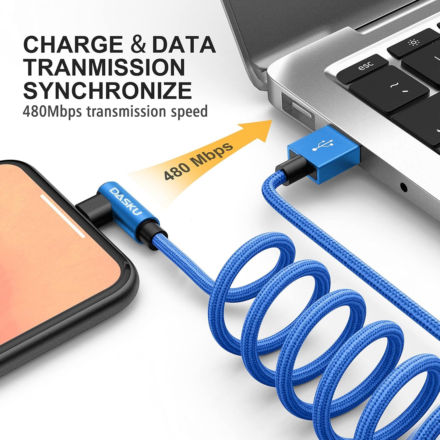 Dasku iPhone Charger 6FT 90 Degree Charging Cable 2 Pack MFi Certified USB Lightning Nylon Braided 6 Feet Fast Cord Compatible with 14/13/12/11/X/Max/8/7/6/6S/5/5S/SE/Plus/iPad,Blue