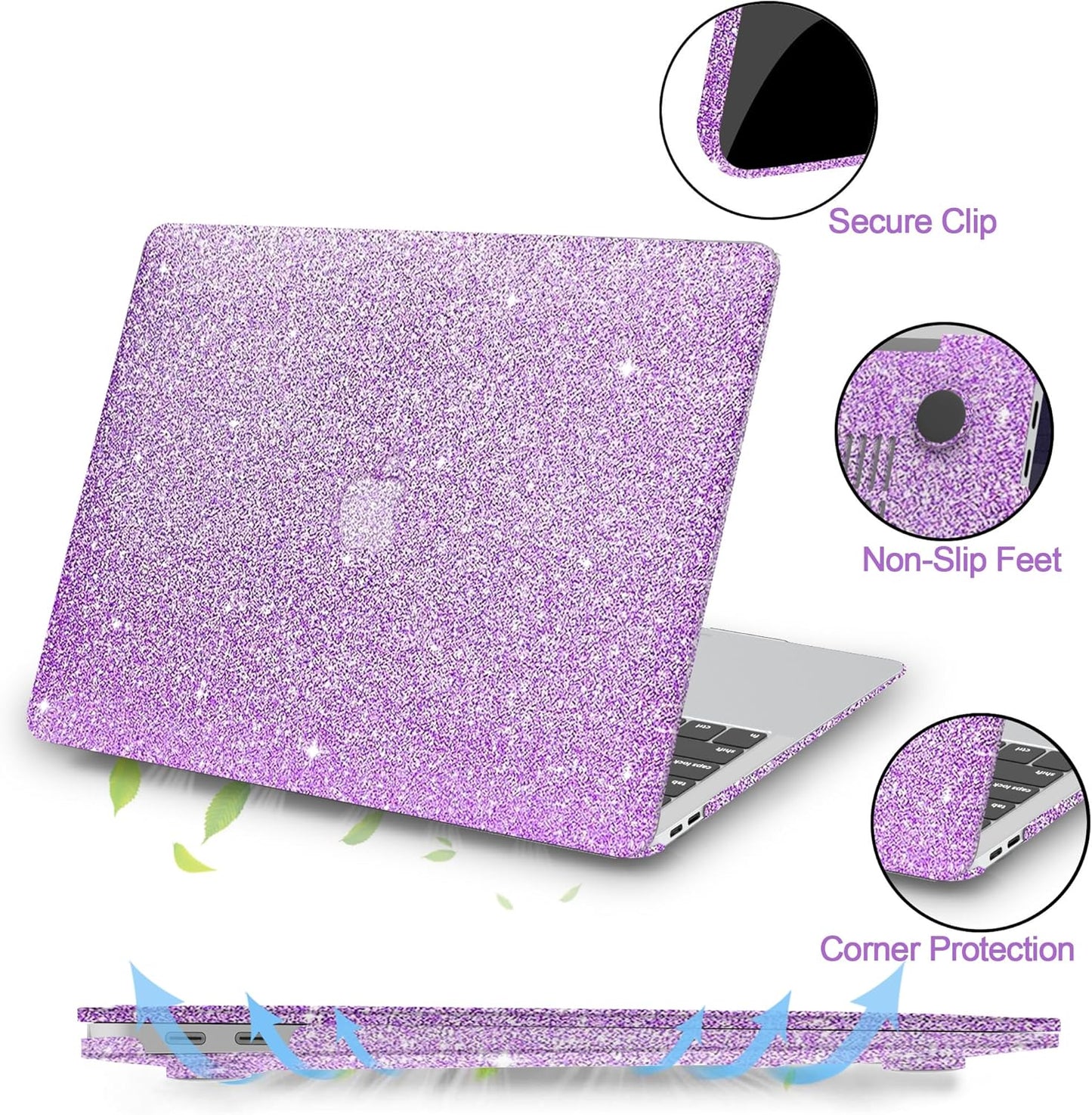 Compatible with MacBook Air 13 inch Case 2021 2020 2019 2018 A2337 M1 A2179 A1932 Touch ID, Glitter Smooth Leather Laptop Hard Shell+Keyboard Cover for MacBook Air 13.3 inch Case, Shining Purple