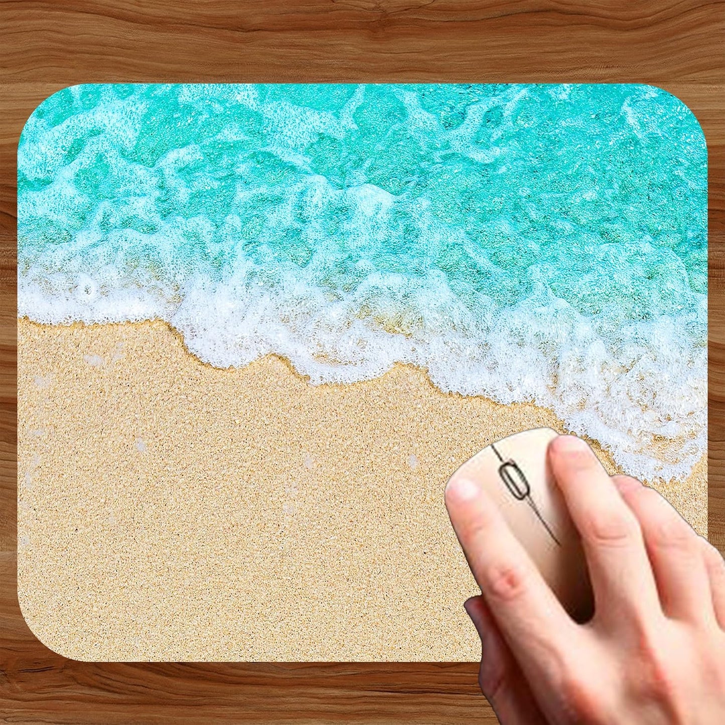 Coastal Shoreline Waves Sandy Beach Theme Mouse Pad Mat Mousepad for Desk Computer Laptop PC Gaming Home or Office Gift (Sand MP36)