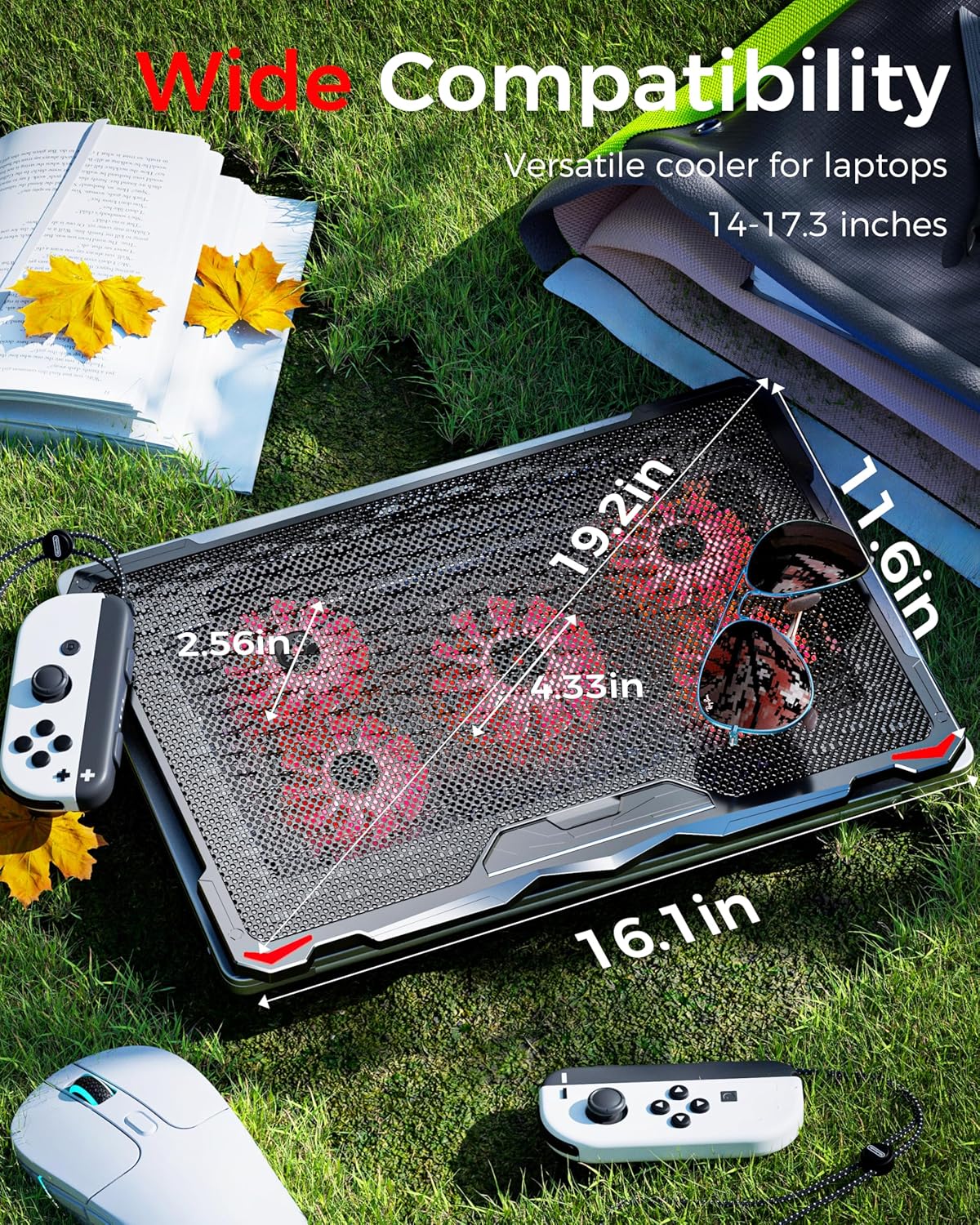 AICHESON Laptop Cooling Pad for 17.3" Notebook, Red 5 Fans