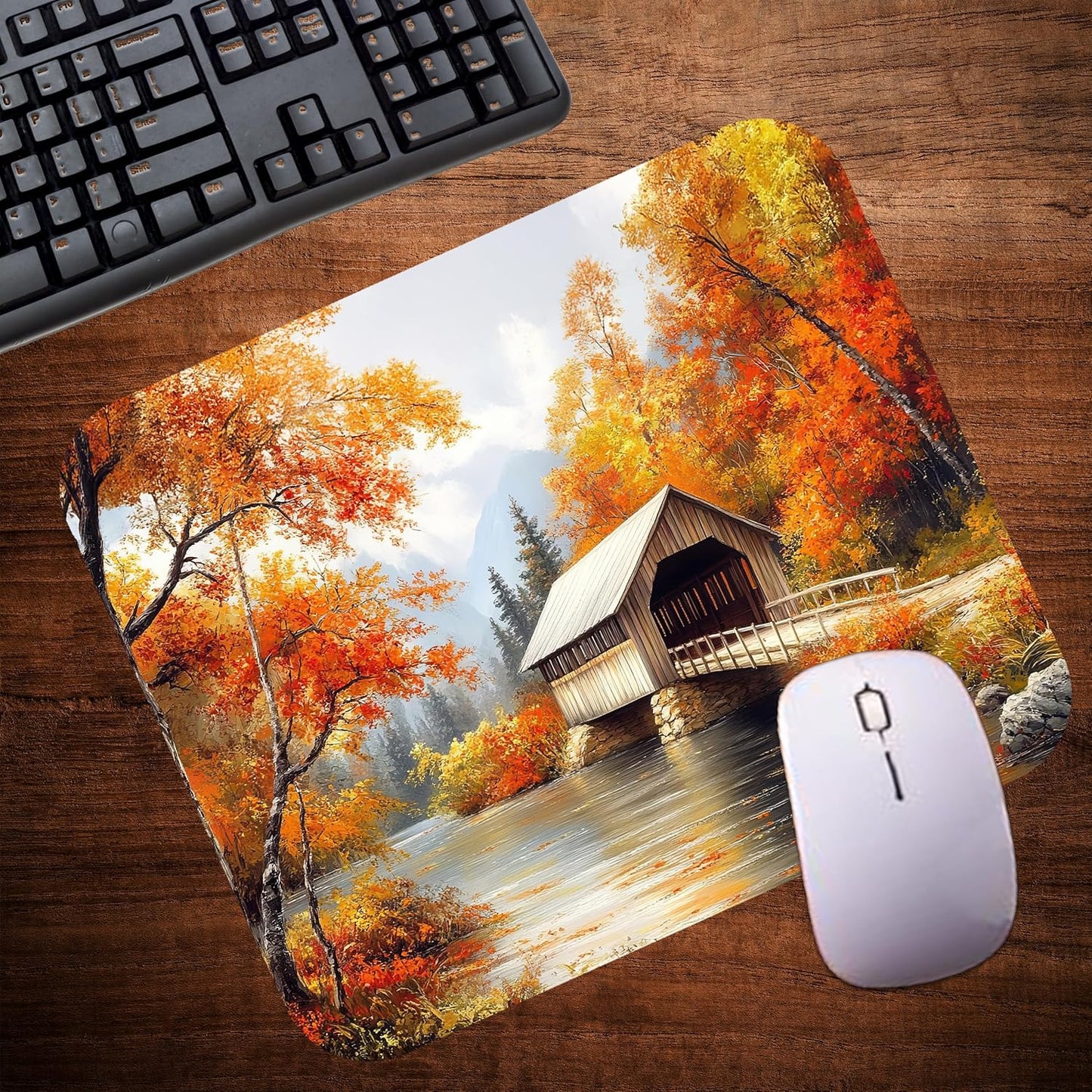 Fall Season Mouse Pad Mat Mousepad for Desk Computer Laptop PC Gaming Home or Office Gift (Bridge MP82)