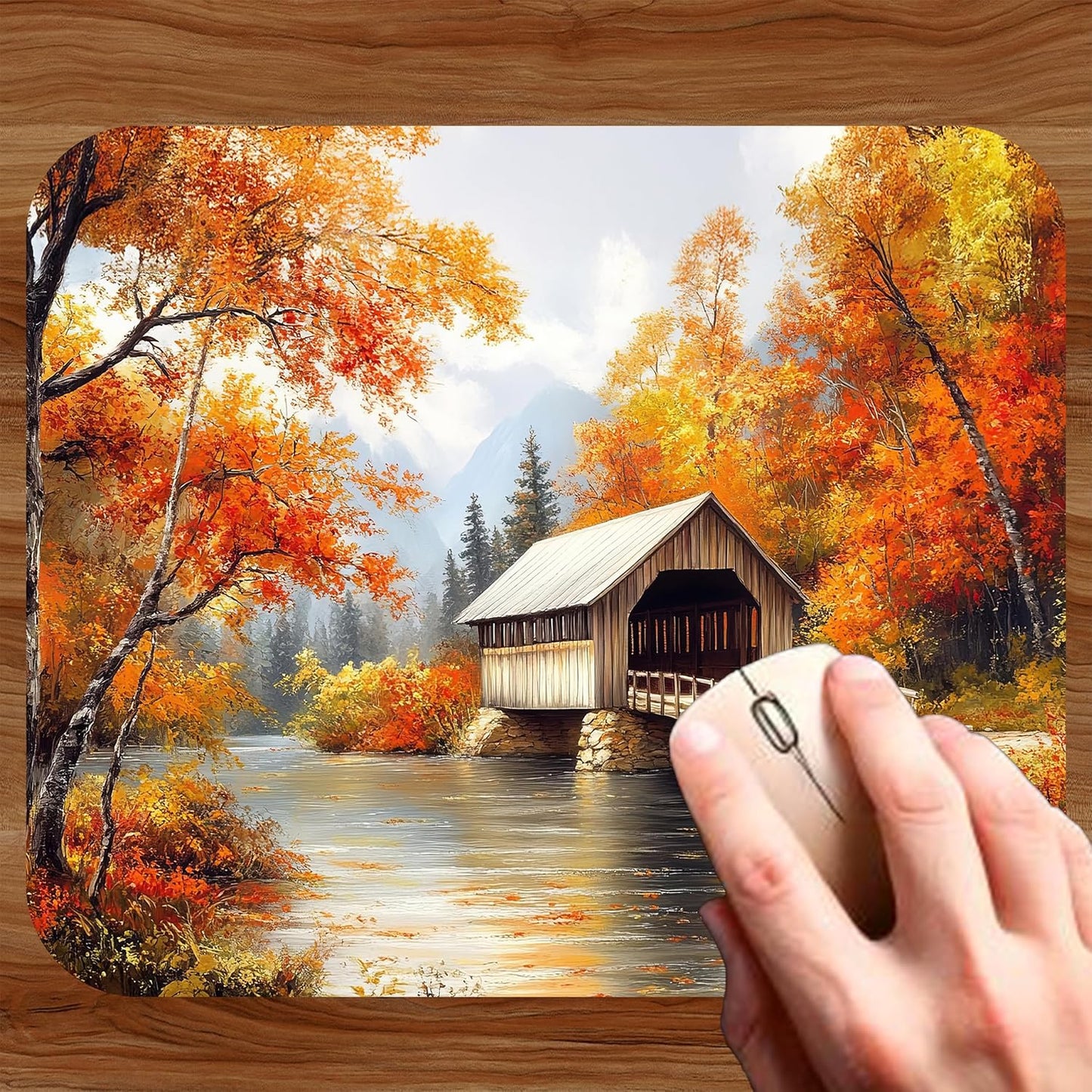 Fall Season Mouse Pad Mat Mousepad for Desk Computer Laptop PC Gaming Home or Office Gift (Bridge MP82)