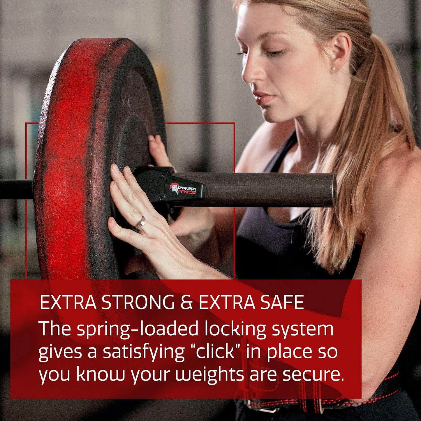 Dark Iron Fitness Barbell Clamps 2 Inch - 1 Pair of Olympic Size Weight Barbell Collars, Professional Weightlifting Plate Clips with Quick Release Spring Lock to Hold Weights on Bars - Black